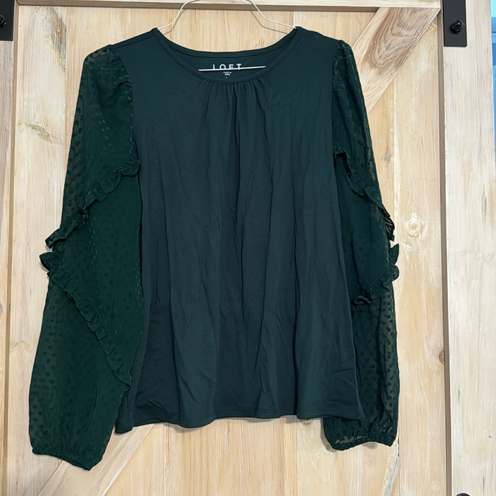 Loft balloon sleeve deep green blouse